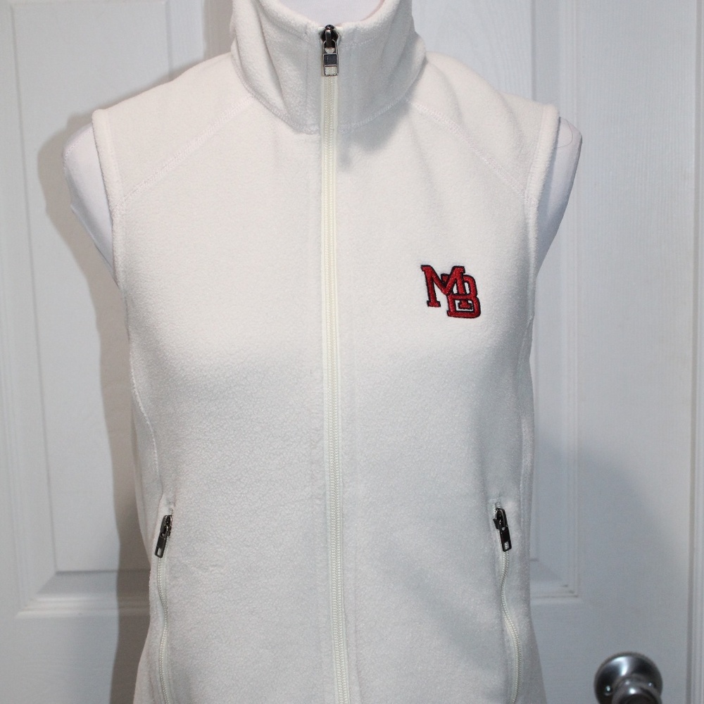 Patagonia Synchilla Fleece Vest Full Zip Sleeveless Cream Embroidered MB Size S